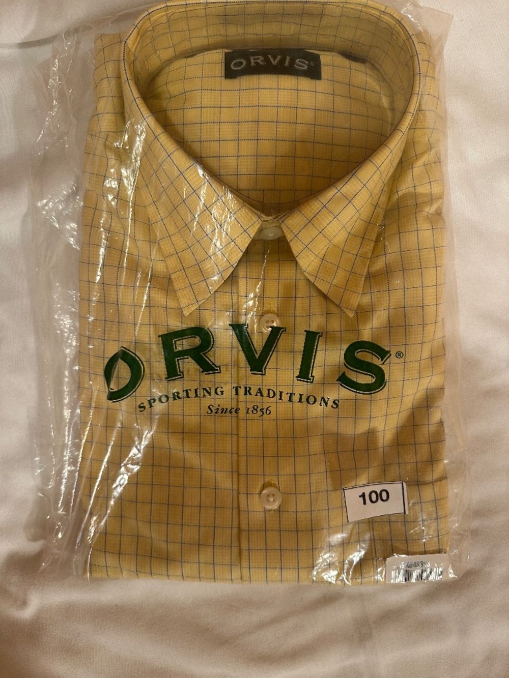 Orvis, L, yellow with blue checks men shirt